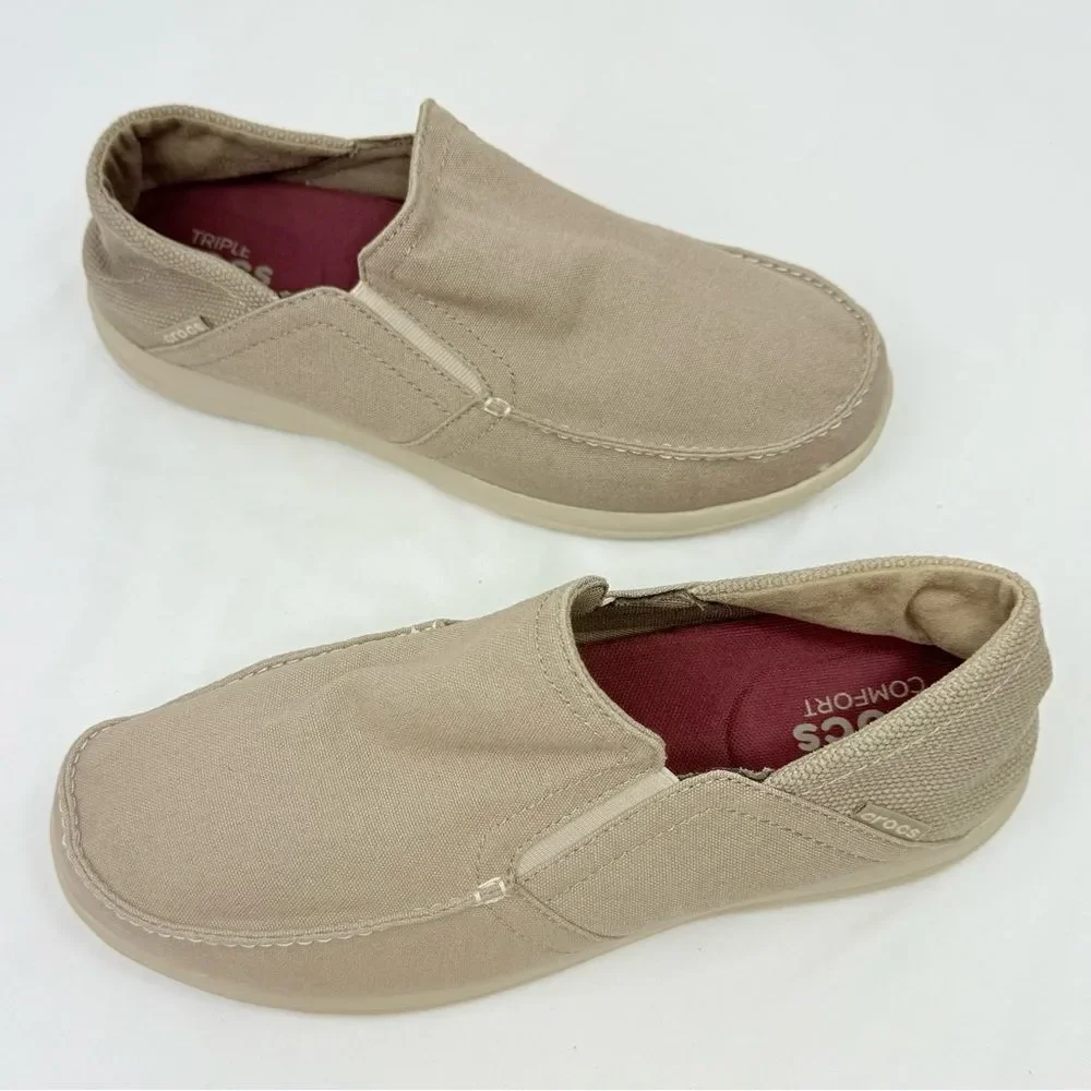 Crocs Tan Canvas Conversion Heel Slip On Deck Boat Loafers
